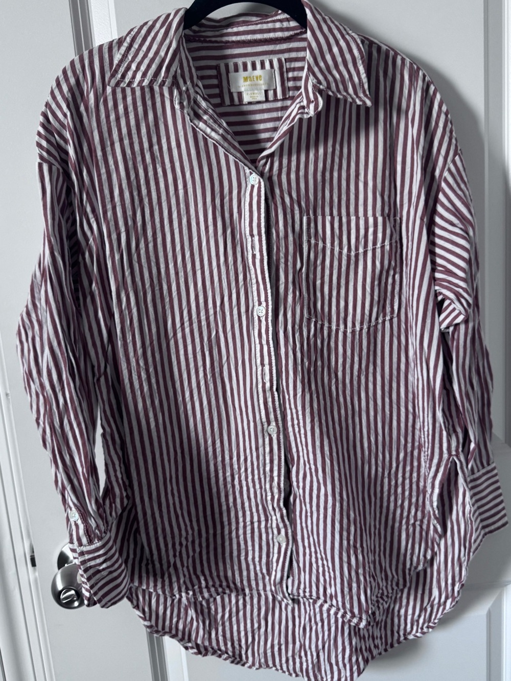 Anthropologie Maeve Striped Shirt in Brown and White-XS